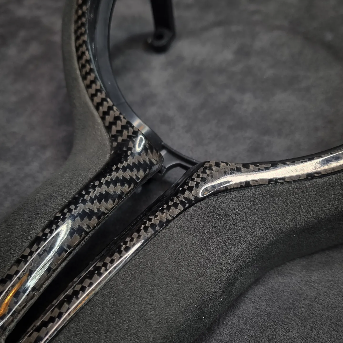 BMW F series Trim – Alcantara 9002 (Charcoal) and Gloss Carbon Fibre Bezel - Image 3