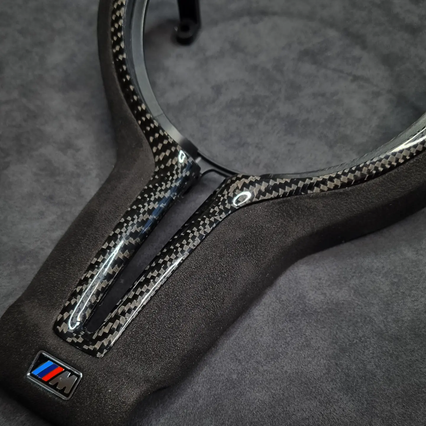 BMW F series Trim – Alcantara 9040 (black) and Gloss Carbon Fibre Bezel - Image 2