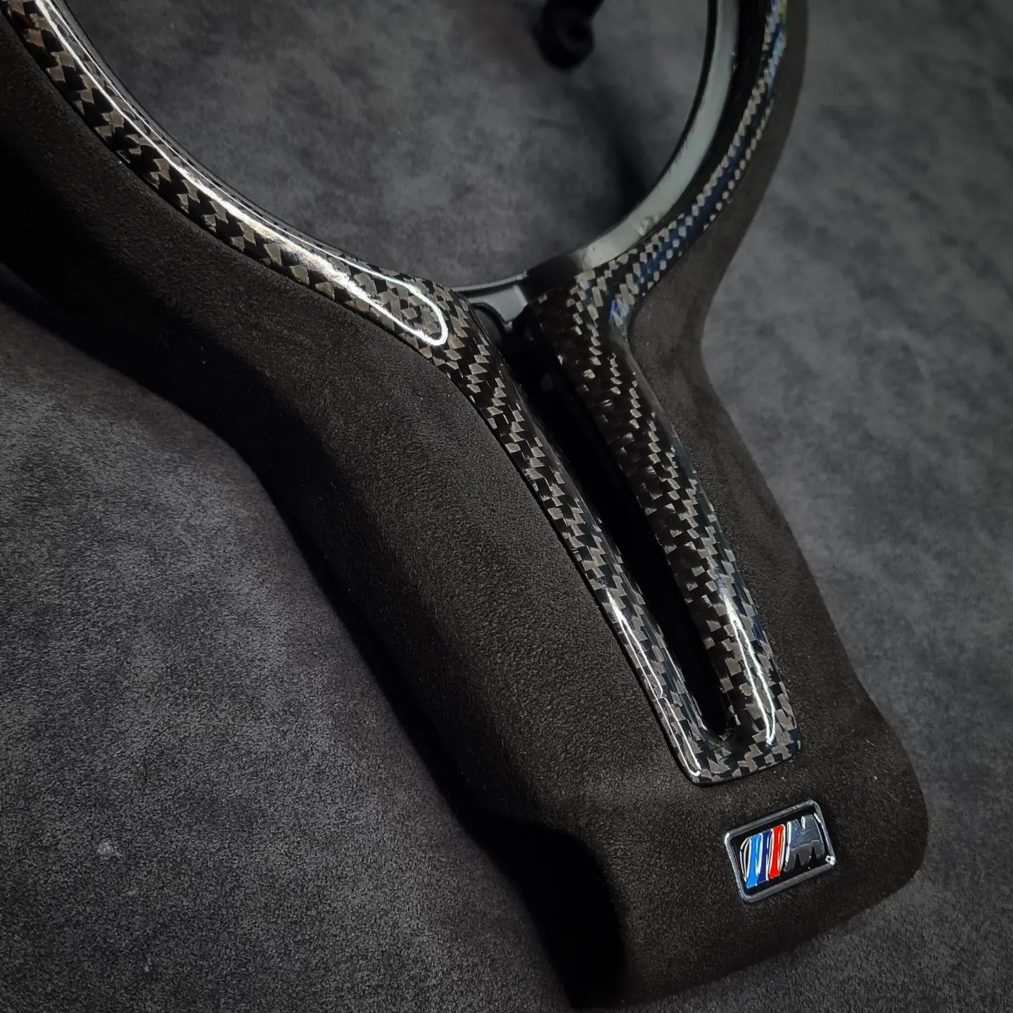 BMW F series Trim – Alcantara 9040 (black) and Gloss Carbon Fibre Bezel - Image 3