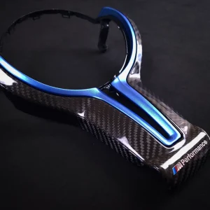 BMW F series Gloss Carbon Fibre Centre trim with MPerformance badge and Metallic Blue Bezel