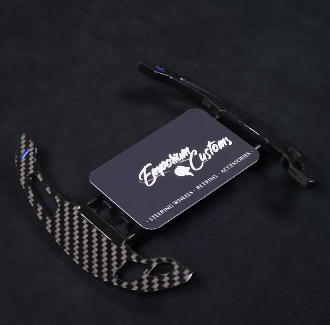 BMW F series Carbon Fibre Paddle Shifters - Race Style with Blue+/- - F20 F21 F30 F31 F80 F82 M140i M3 M4