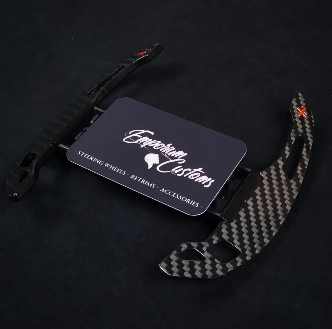 BMW F series Carbon Fibre Paddle Shifters - Race Style with Red +/- - F20 F21 F30 F31 F80 F82 M140i M3 M4