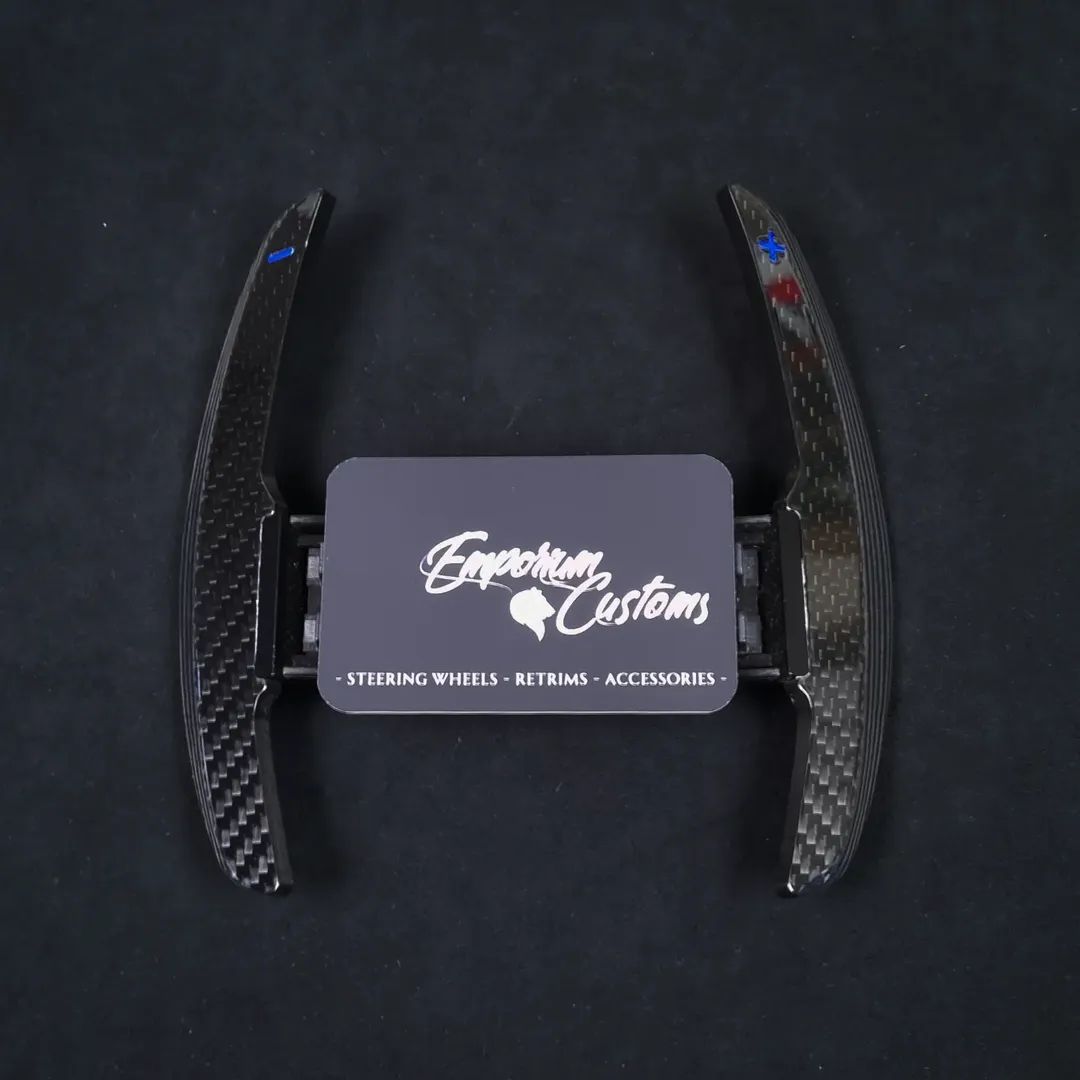 BMW F series Carbon Fibre Paddle Shifters - Sport Style with Blue+/- - F20 F21 F30 F31 F80 F82 M140i M3 M4 - Image 3