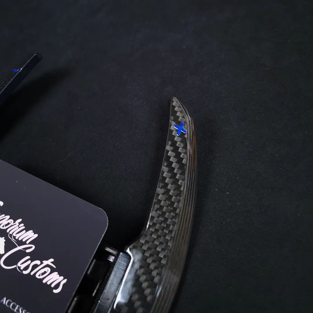 BMW F series Carbon Fibre Paddle Shifters - Sport Style with Blue+/- - F20 F21 F30 F31 F80 F82 M140i M3 M4 - Image 4