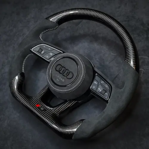 Alcantara 9002 Charcoal with White stitching and Gloss Twill Carbon Fibre